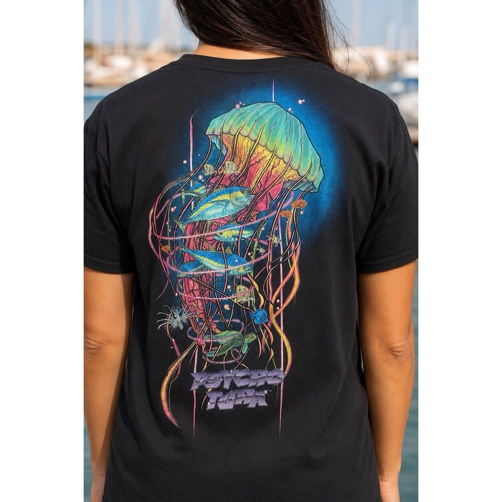 Psycho Tuna Large Mouth T Shirt Mens Black Tie Dye Graphic Print Logo Cotton